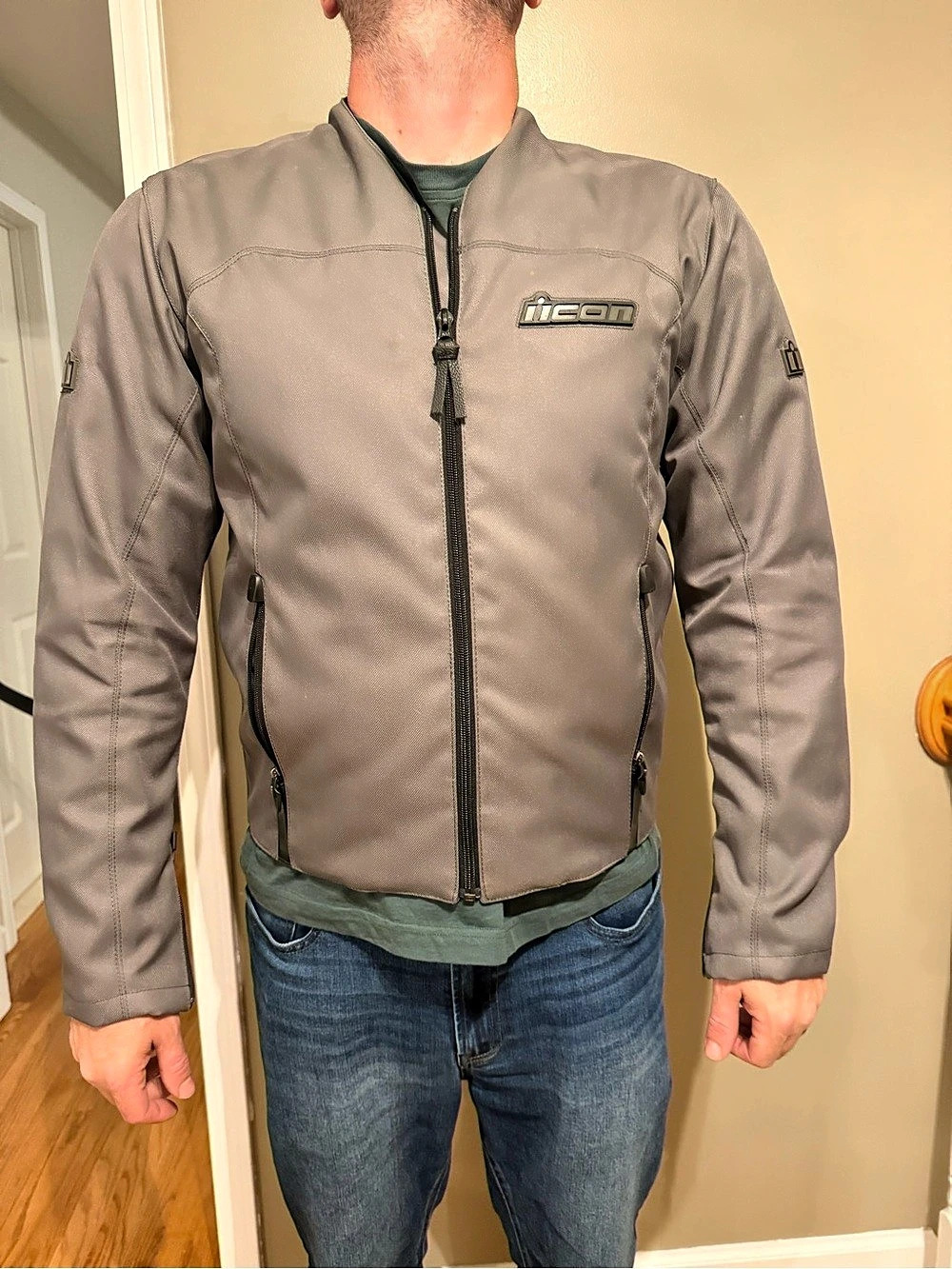 Icon Device Textile Jacket Men's Gray Riding Jacket Size Large